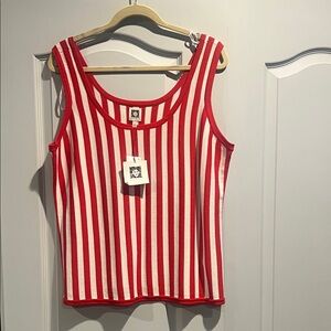 Anne Klein Red and White Striped Tank Top